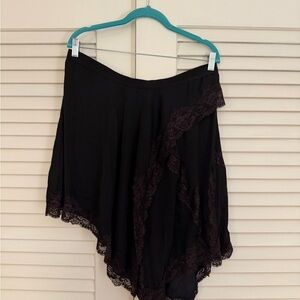 Free People Neon Nights Black Silk and Lace Slip Skirt